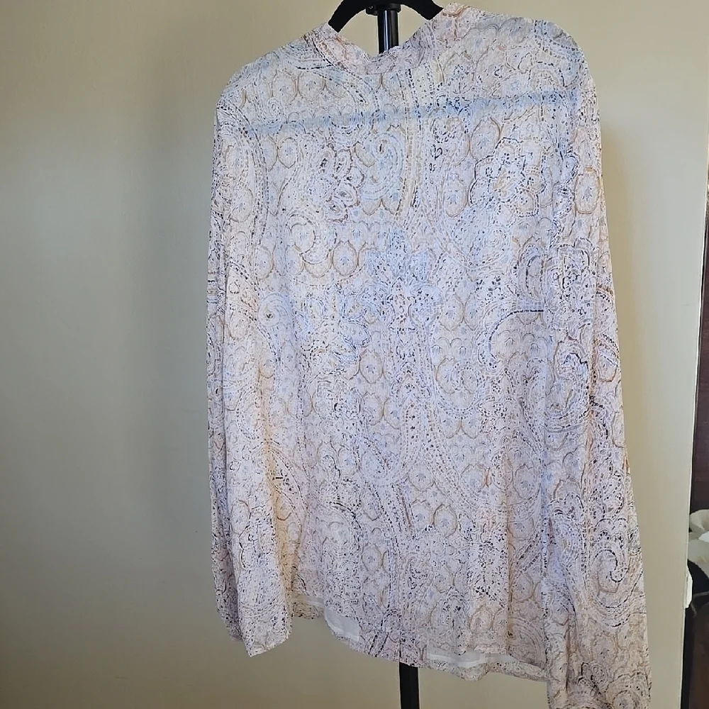 20W Silk Kate Hill Cream Print Long Sleeve Buttoned V-neck Blouse With Lining - Picture 4 of 5